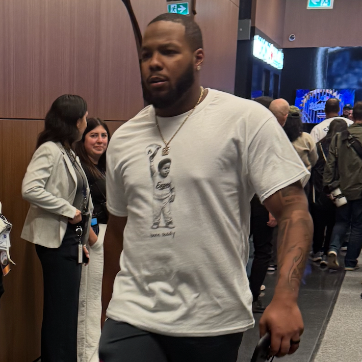 Vladimir Guerrero Jr wearing a "born ready" tee in the blue jays world series